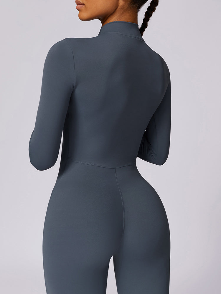 Full-Length Long Sleeve Zip-Up Sport Bodysuit for Women