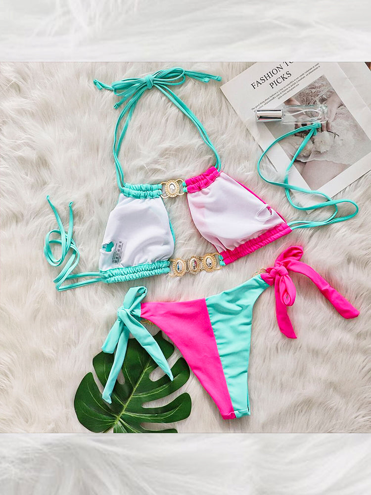 Women's Sexy Crisscross Patchwork Bikini Set