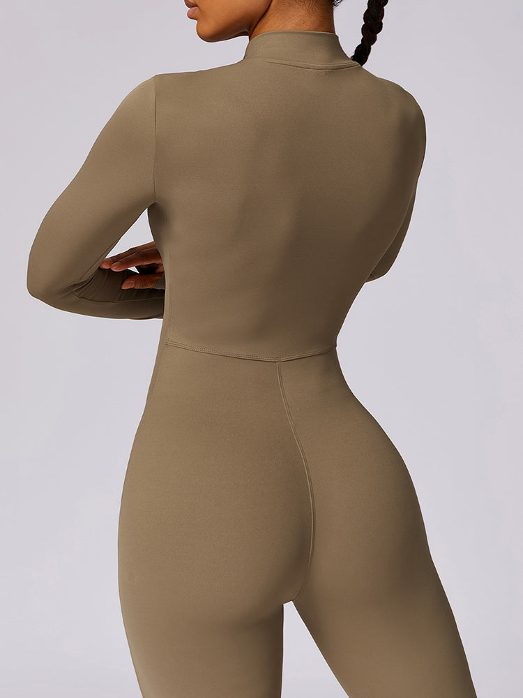 Full-Length Long Sleeve Zip-Up Sport Bodysuit for Women