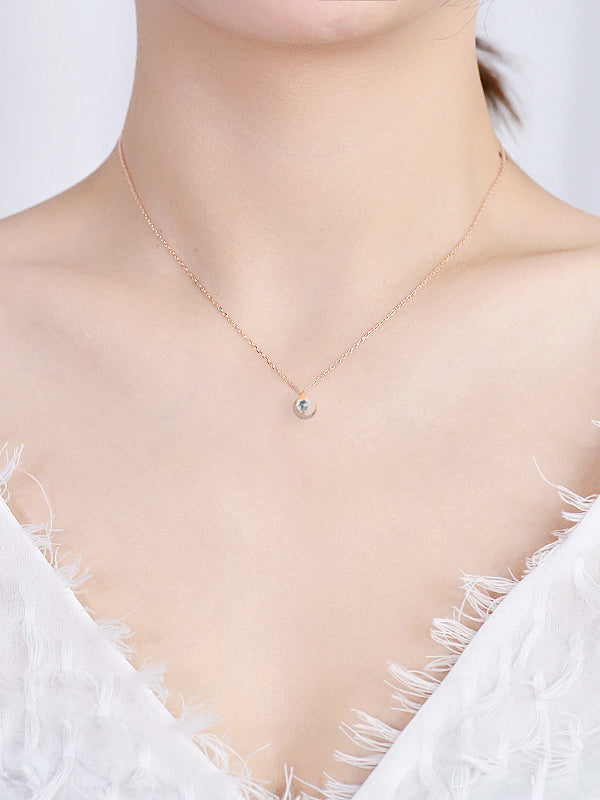 Diamond Star and Moon Pendant Necklace