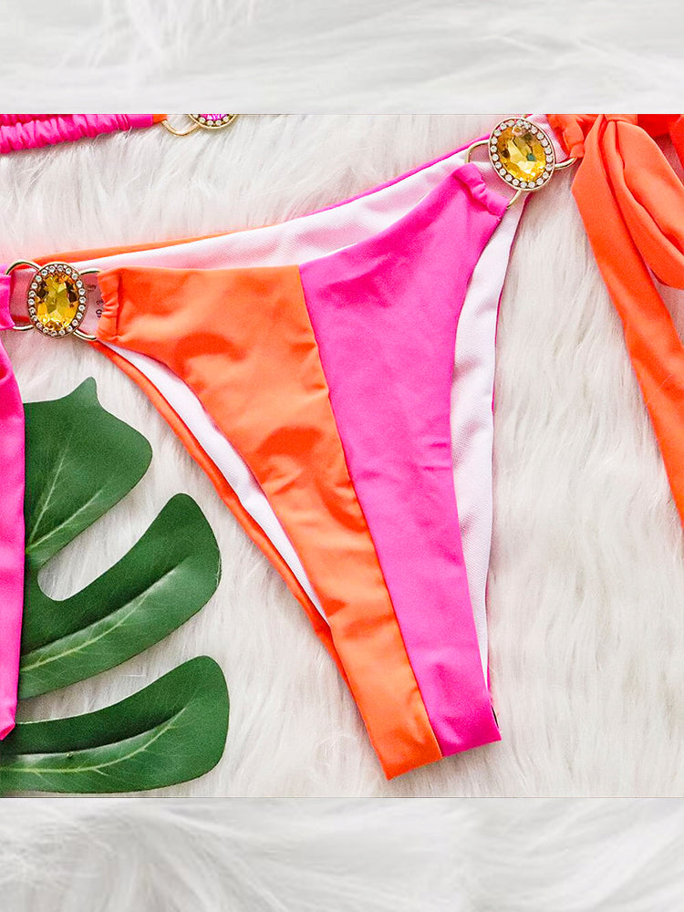 Women's Sexy Crisscross Patchwork Bikini Set
