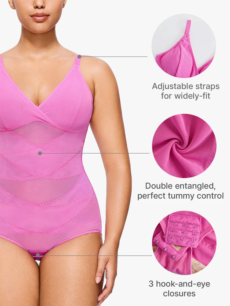 Sheer Mesh V-Neck Bodysuit for Women
