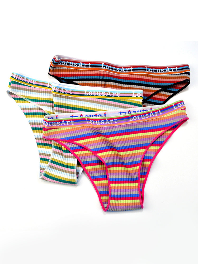 Colorful Striped Ribbed Cotton Briefs&nbsp;