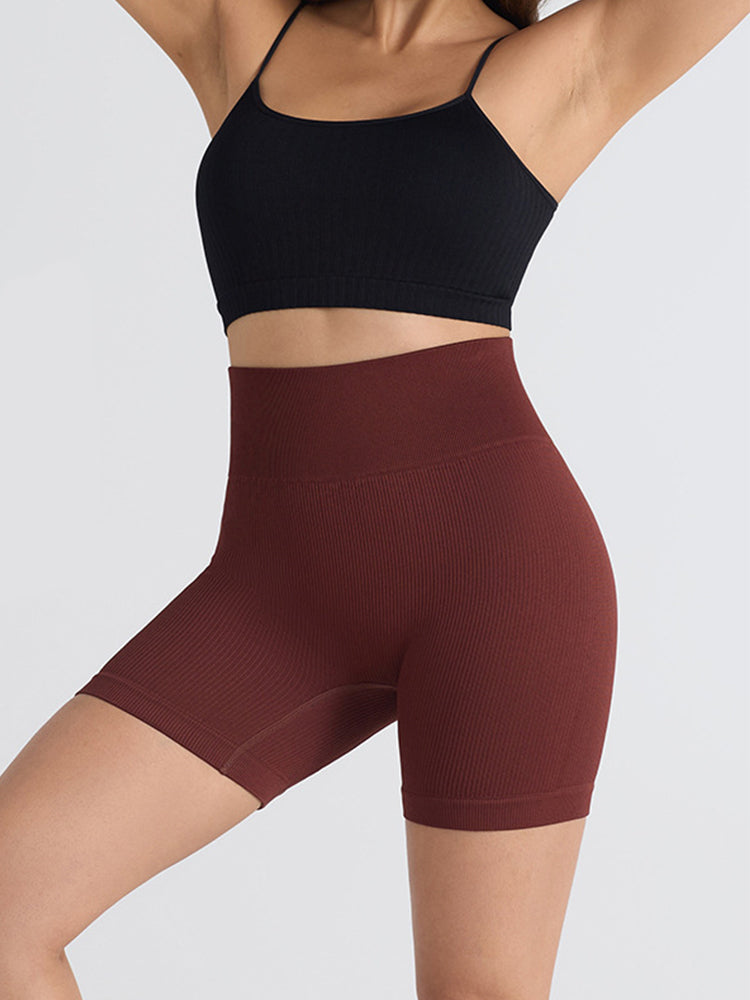 Seamless Ribbed Butt-Lift Biker Yoga Shorts