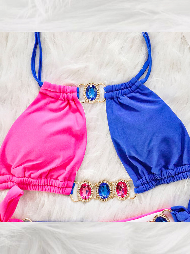 Women's Sexy Crisscross Patchwork Bikini Set