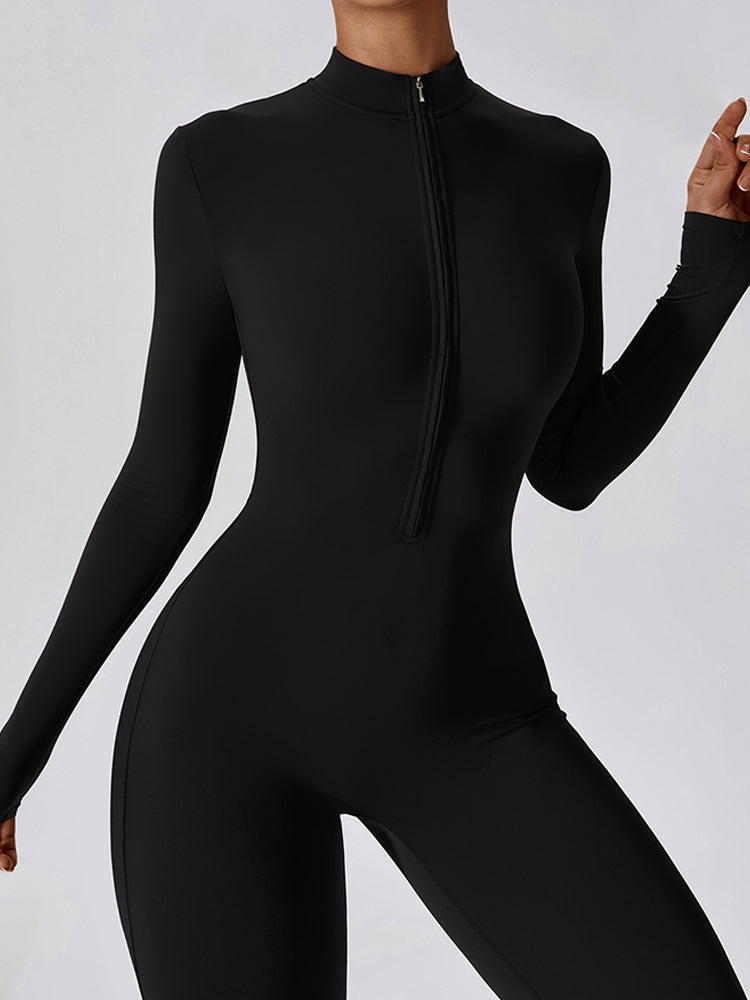 Full-Length Long Sleeve Zip-Up Sport Bodysuit for Women