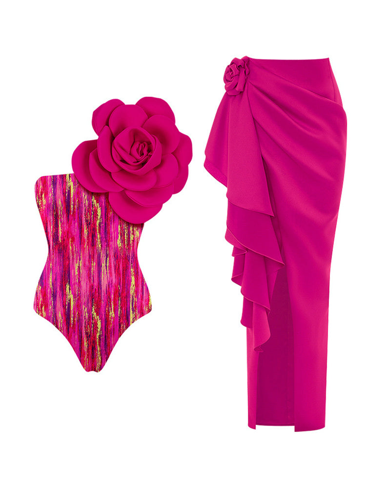 European Style One-Piece Swimsuit - 3D Floral Embroidery Swimwear