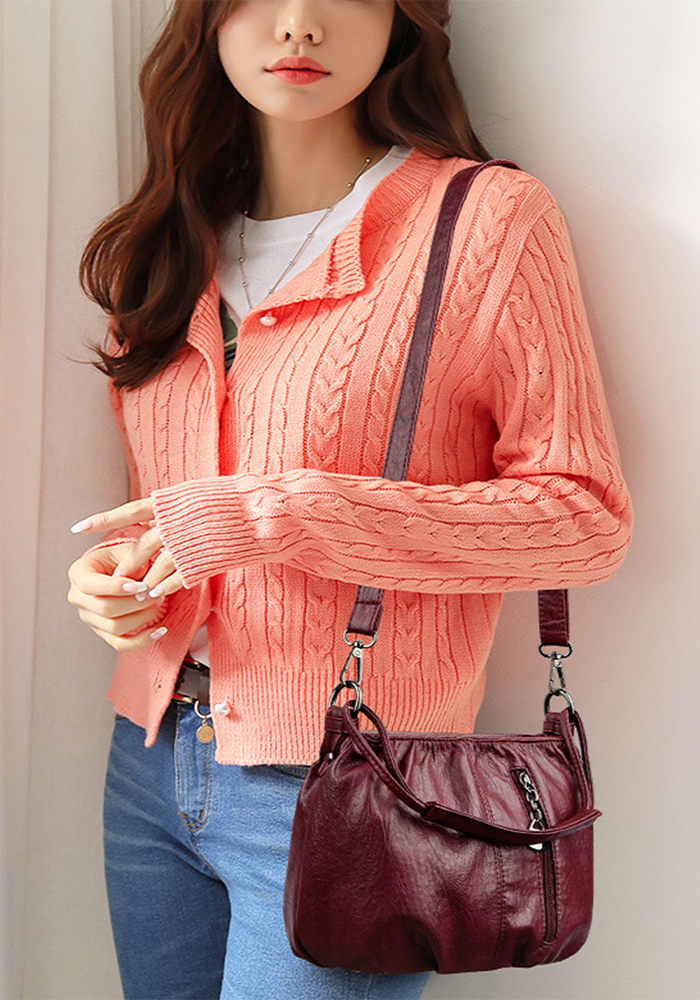 Stylish Compact Brown PU Leather Handbag