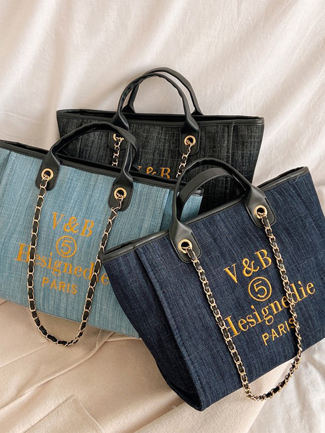 Trendy Denim Large-Capacity Tote Bag