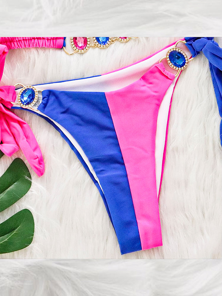 Women's Sexy Crisscross Patchwork Bikini Set