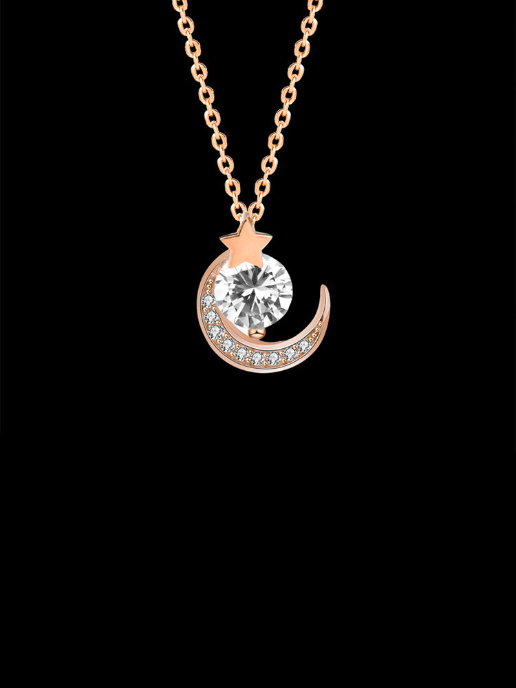 Diamond Star and Moon Pendant Necklace
