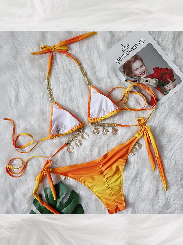 Women's Sexy Crisscross Bikini Set with Ombre Print