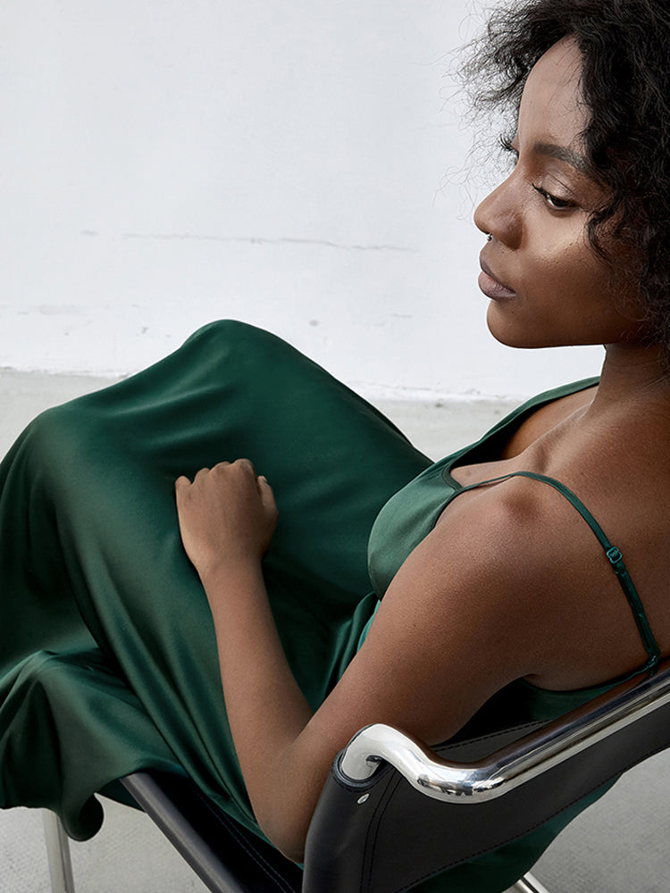 Midnight Sexy Silk Slip Dress Prom Cocktail Midi Dress