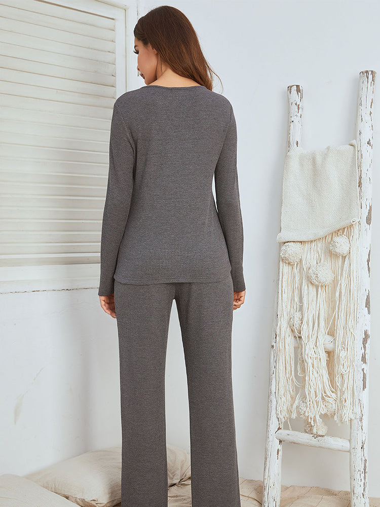 Cozy V-Neck Long Sleeve Lounge Set for Women