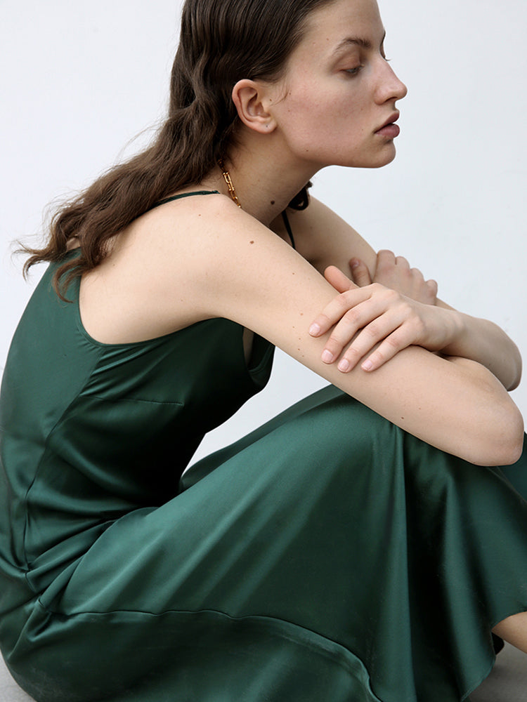Midnight Sexy Silk Slip Dress Prom Cocktail Midi Dress
