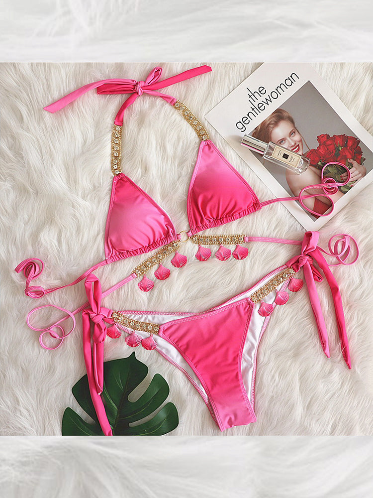 Women's Sexy Crisscross Bikini Set with Ombre Print