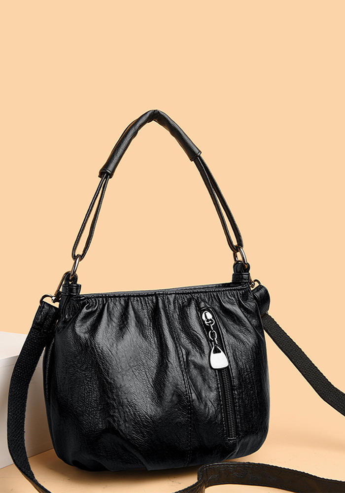 Stylish Compact Brown PU Leather Handbag