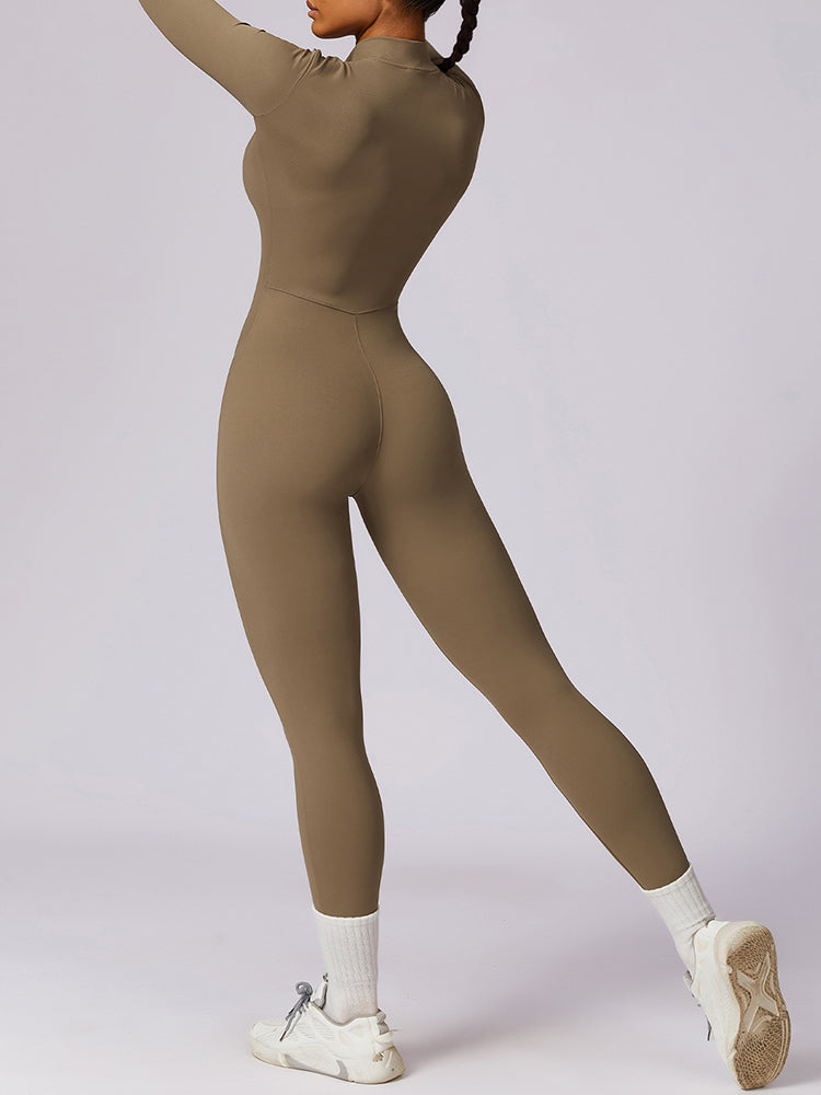 Full-Length Long Sleeve Zip-Up Sport Bodysuit for Women