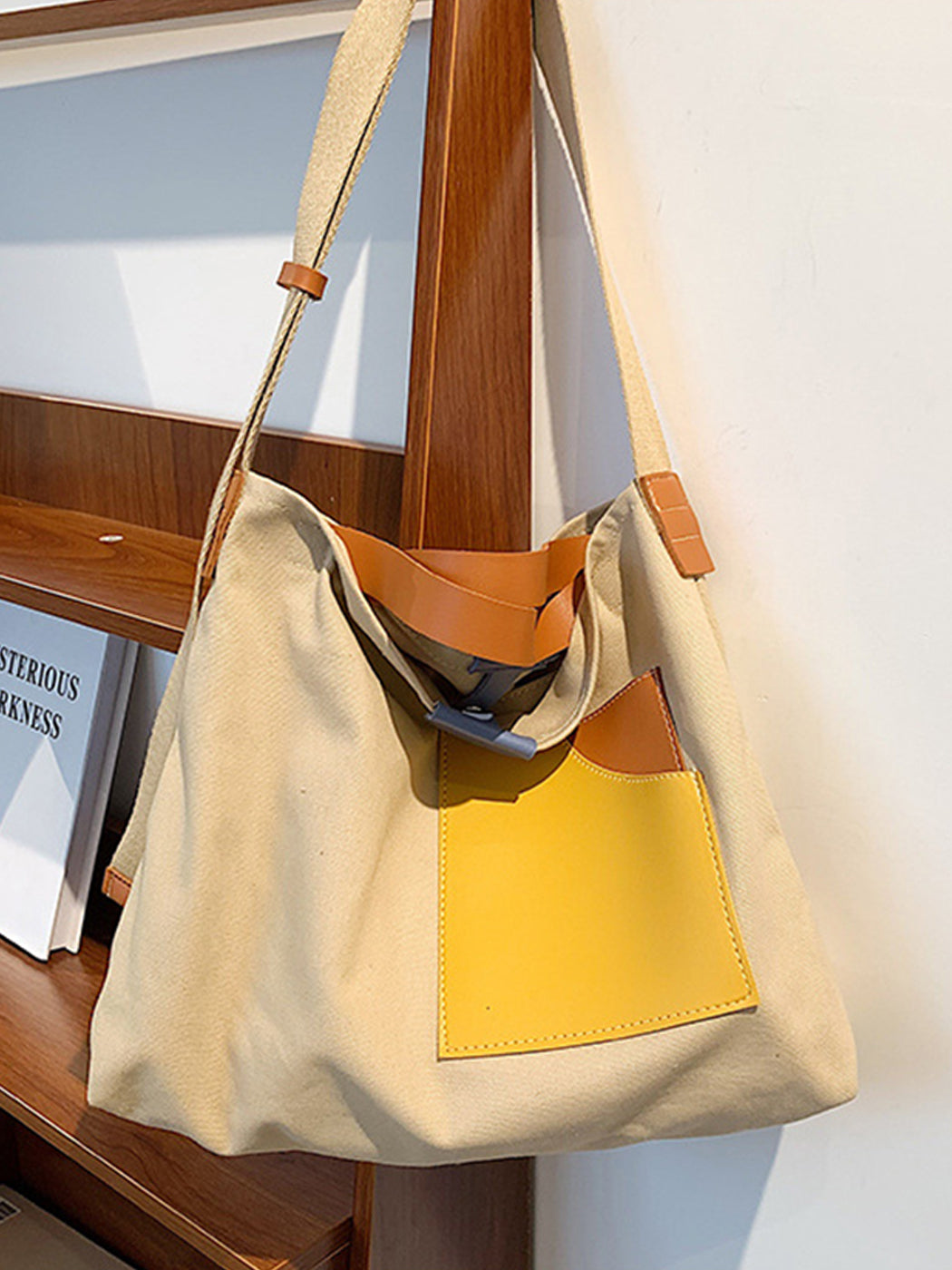 Chic Colorblock Canvas Tote Bag