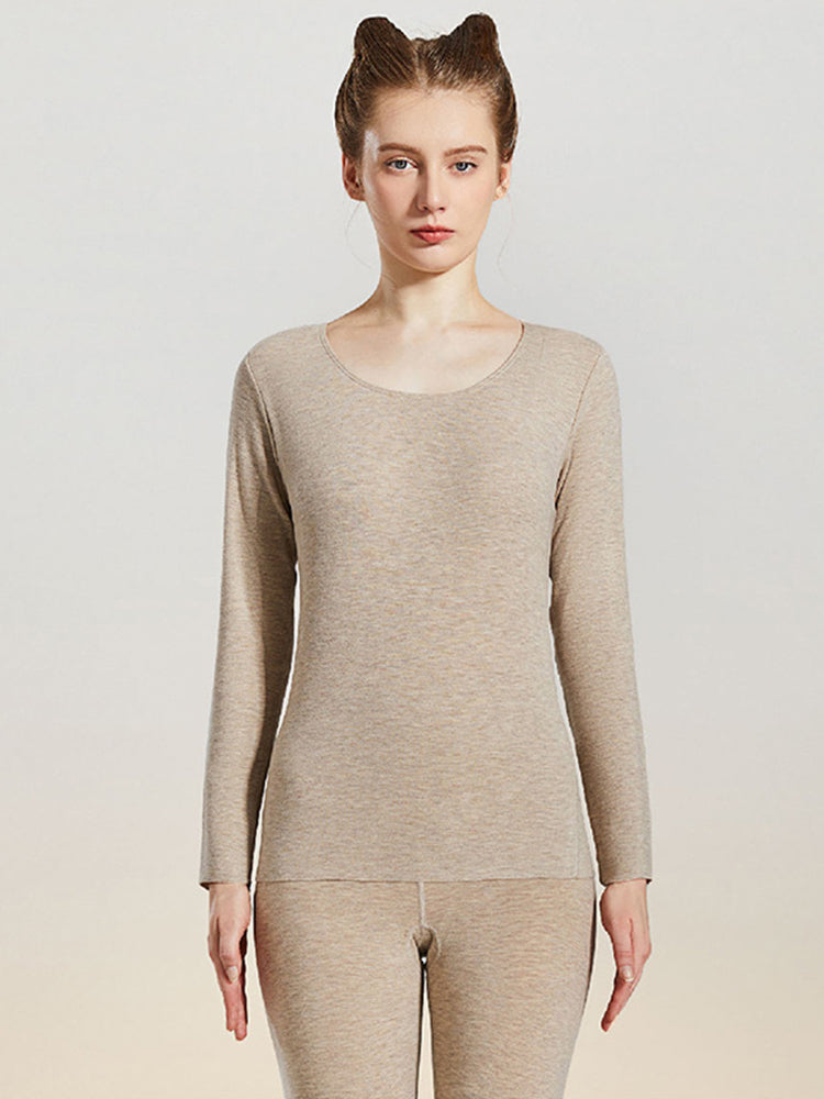 Women's Solid Color Silk Wool Long Sleeve Undershirt and Leggings Thermal Suit