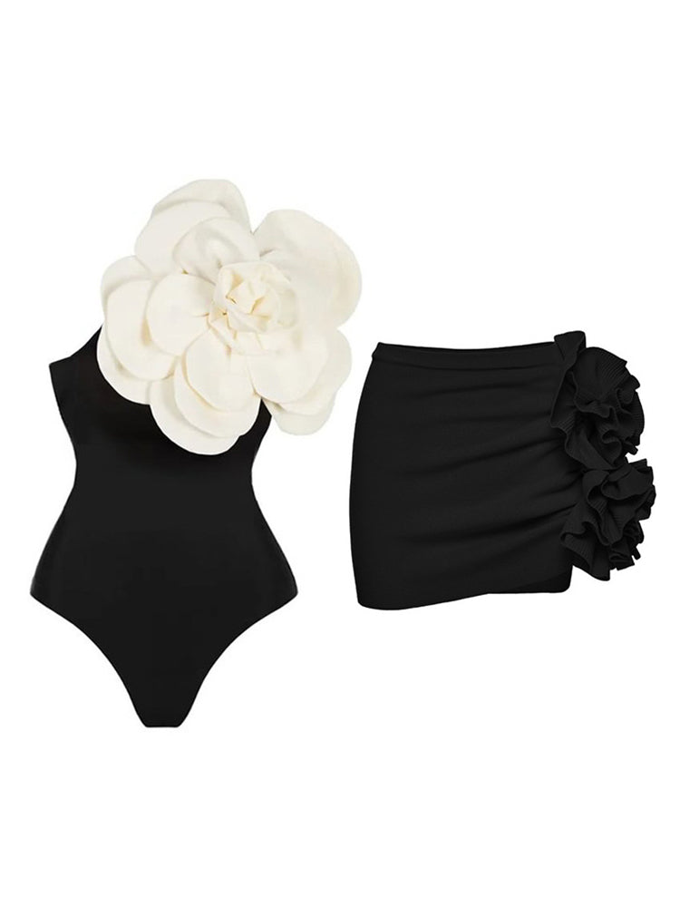 European Style One-Piece Swimsuit - 3D Floral Embroidery Swimwear
