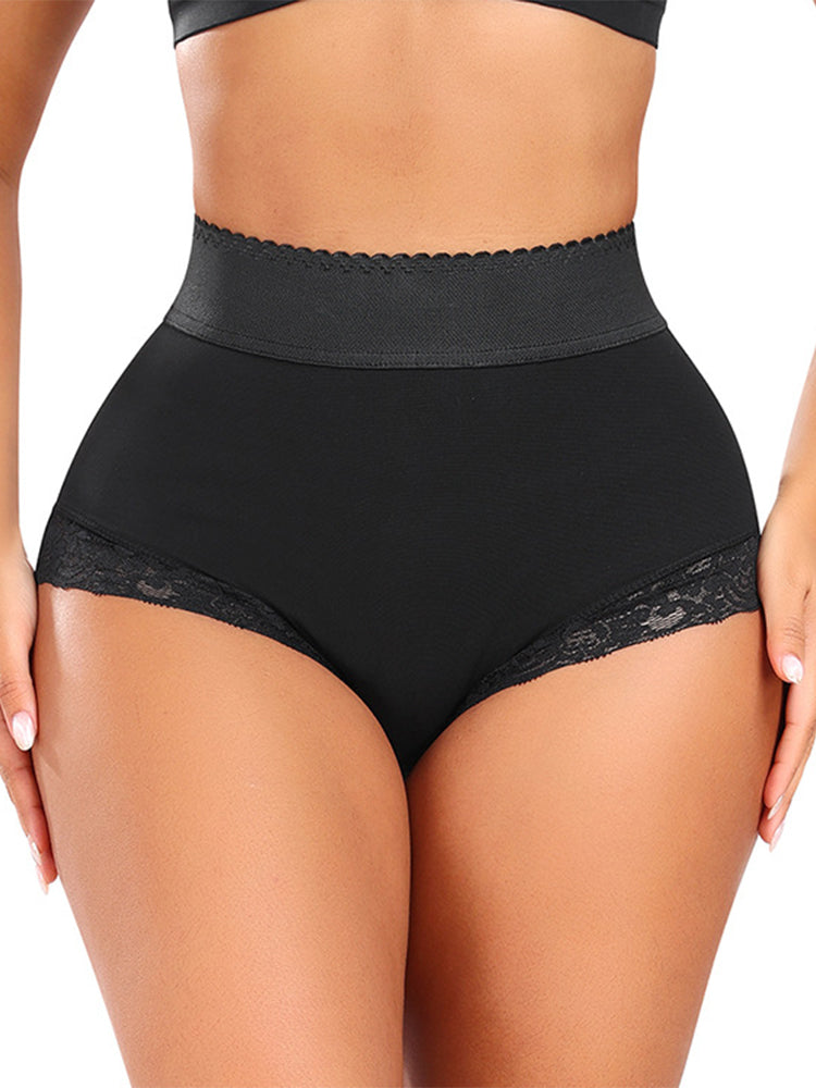 Lace Trim High-Waisted Sculpting Shorts