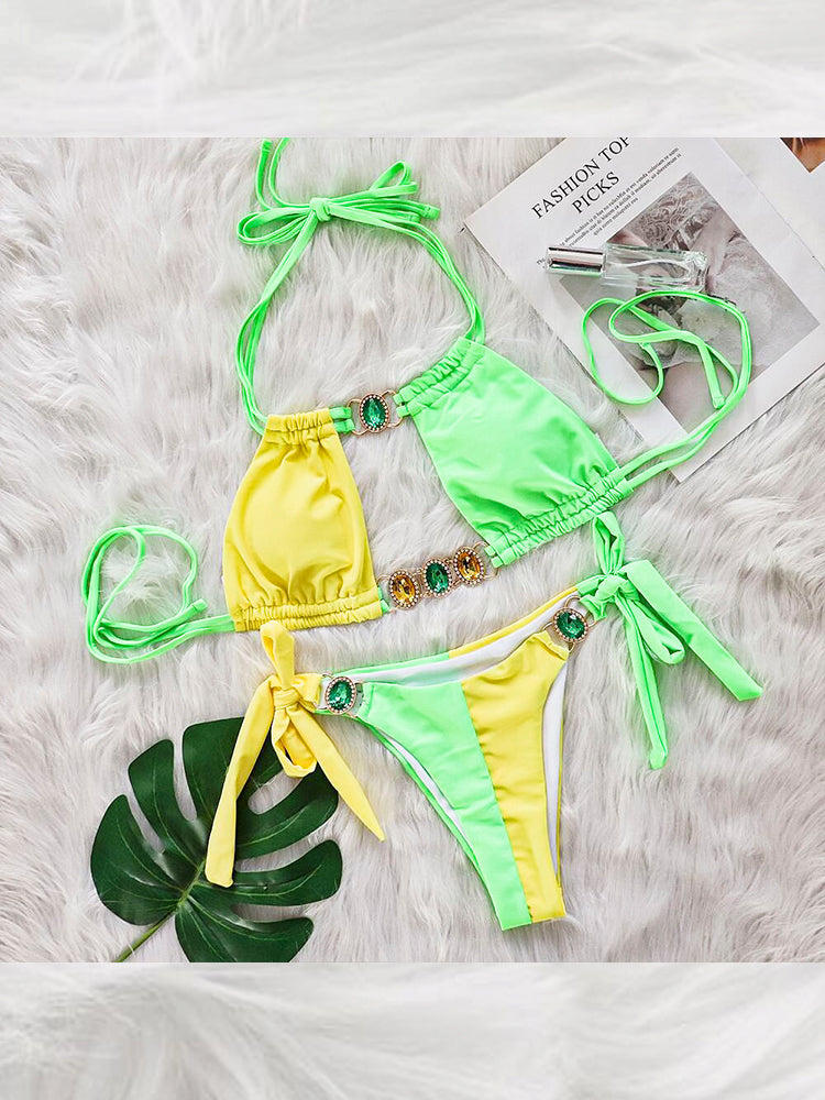 Women's Sexy Crisscross Patchwork Bikini Set