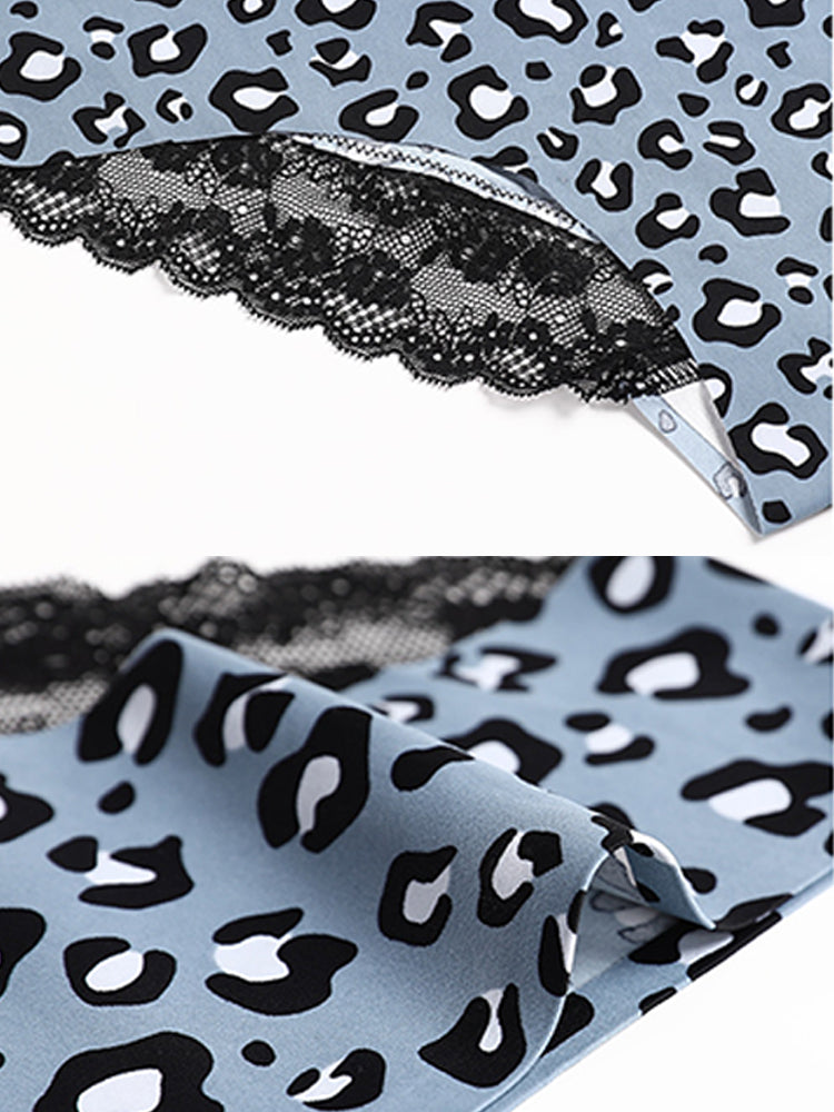 Sexy Leopard Print Lace Trim Ice Silk Briefs
