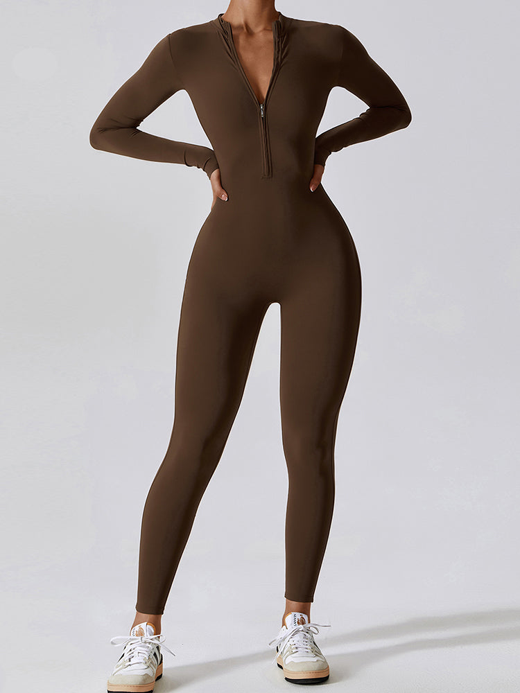 Full-Length Long Sleeve Zip-Up Sport Bodysuit for Women