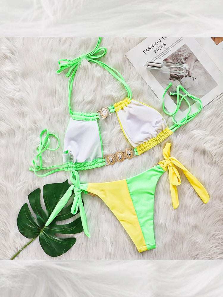 Women's Sexy Crisscross Patchwork Bikini Set