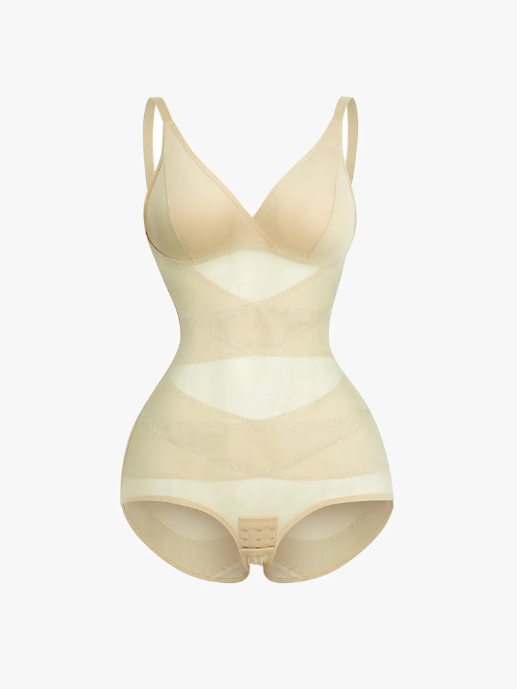 Sheer Mesh V-Neck Bodysuit for Women