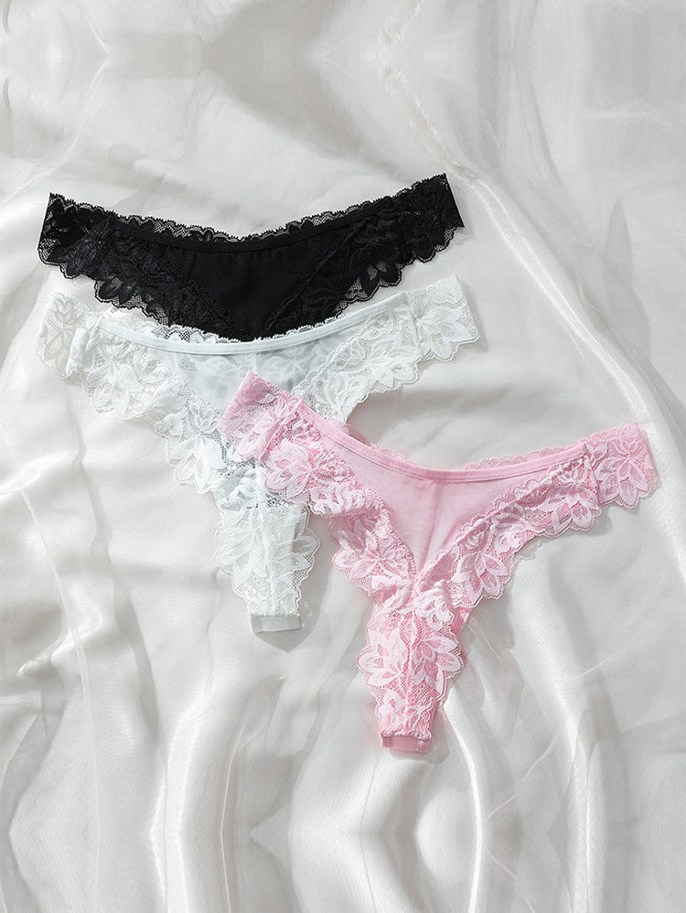 Elegant Sexy Low-Rise Lace Trim Thong
