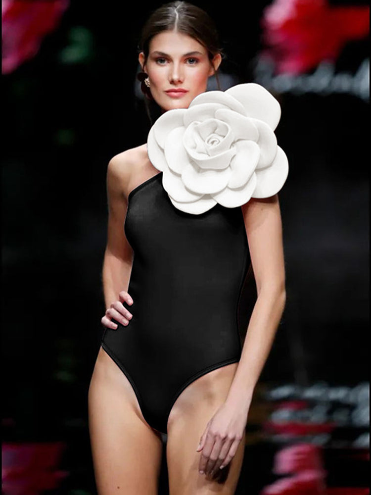 European Style One-Piece Swimsuit - 3D Floral Embroidery Swimwear