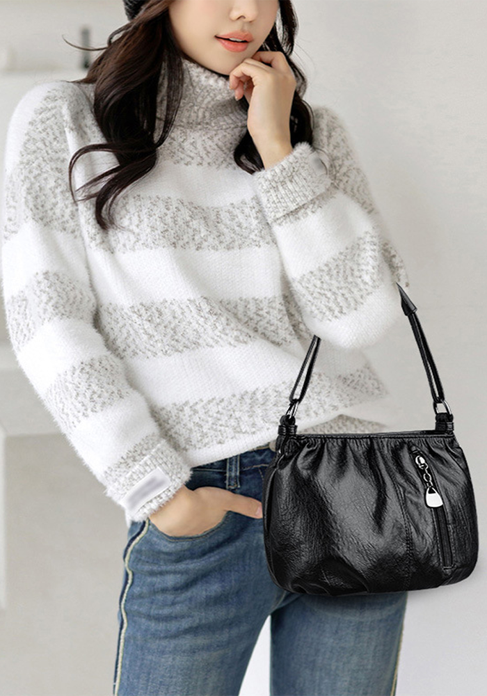 Stylish Compact Brown PU Leather Handbag