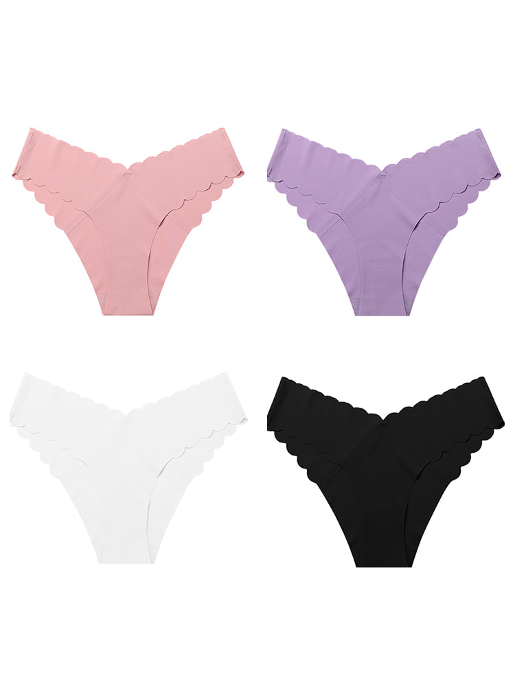 4-Pack Women's Seamless Scallop Edge Thong