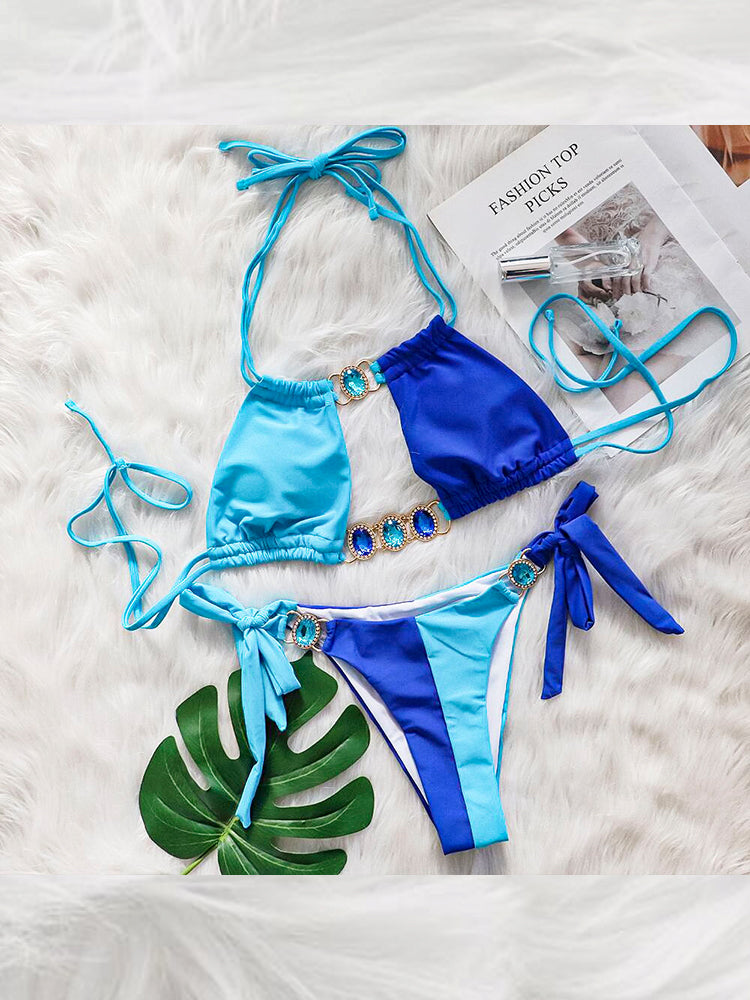 Women's Sexy Crisscross Patchwork Bikini Set