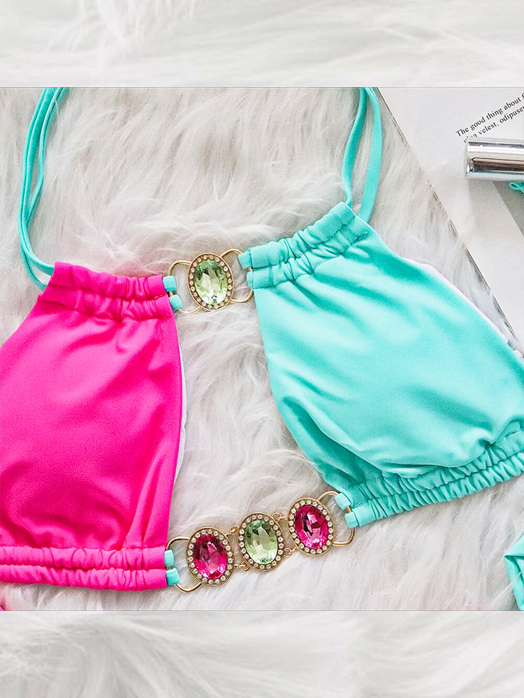 Women's Sexy Crisscross Patchwork Bikini Set