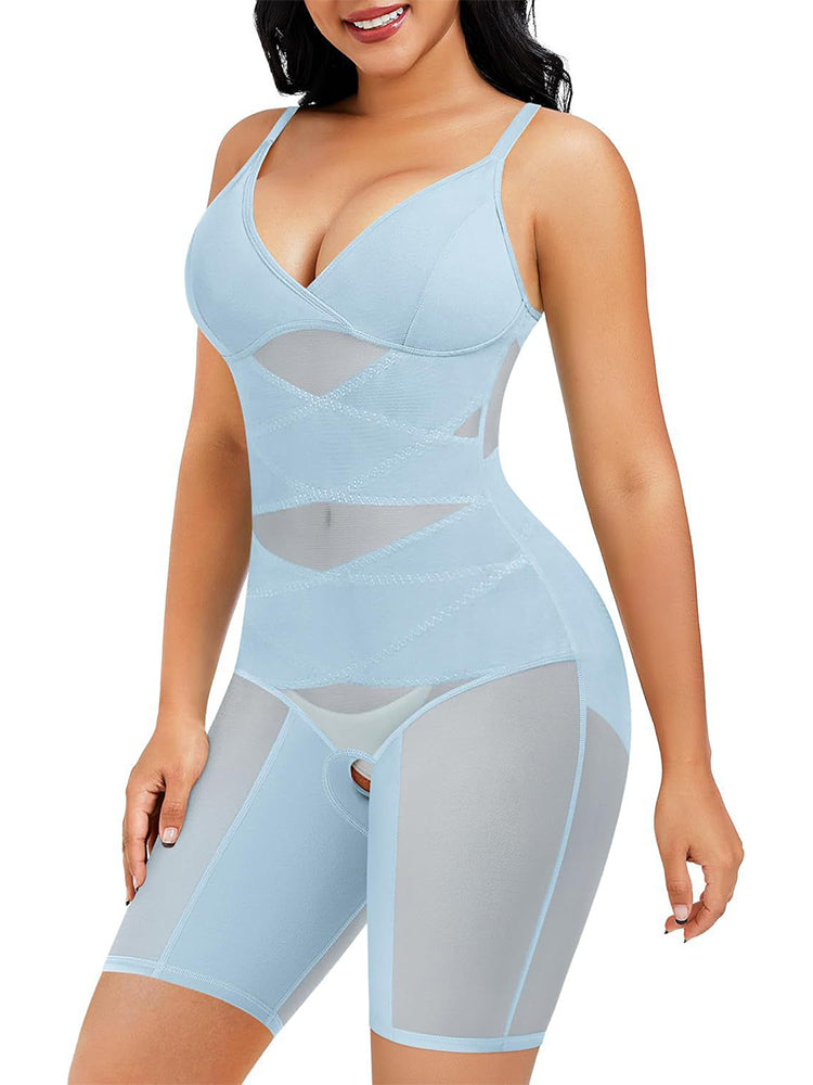 Sheer Mesh V-Neck Bodysuit for Women