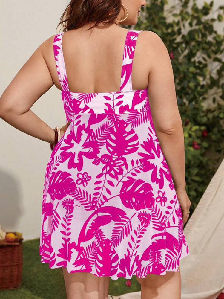 Women's Plus Size Sexy Open Back One-Piece Swimsuit