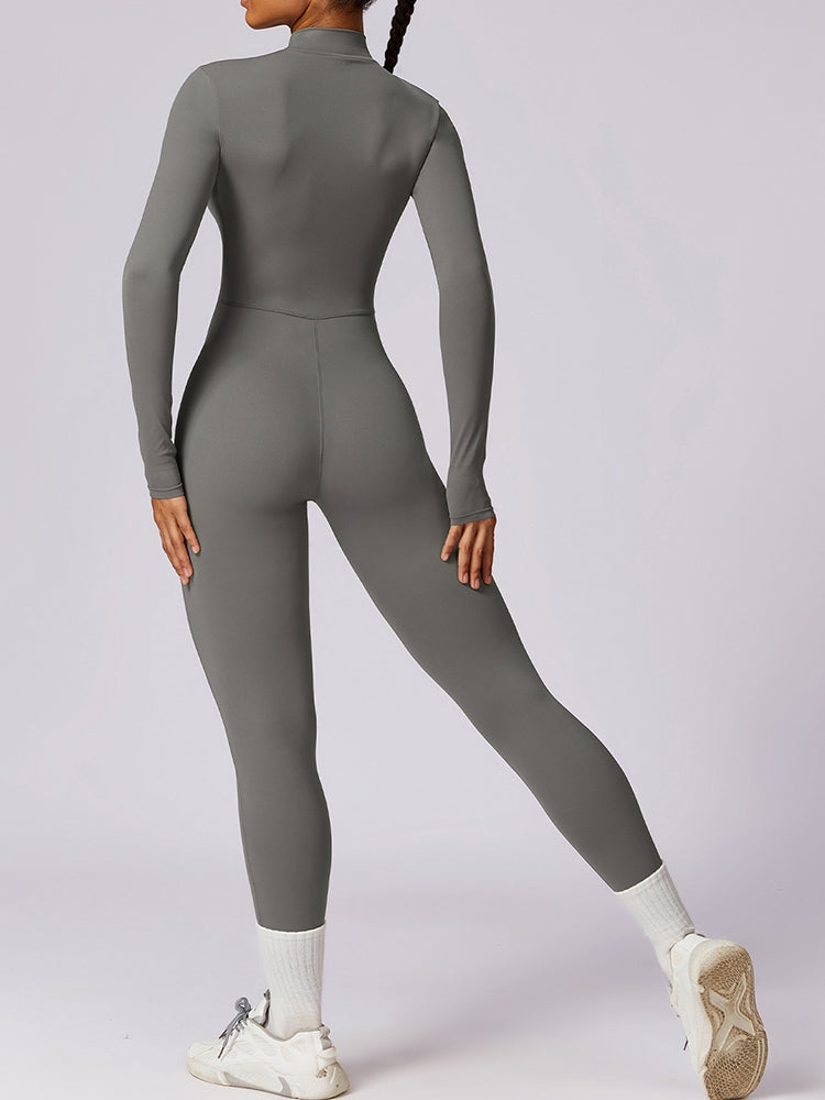 Full-Length Long Sleeve Zip-Up Sport Bodysuit for Women