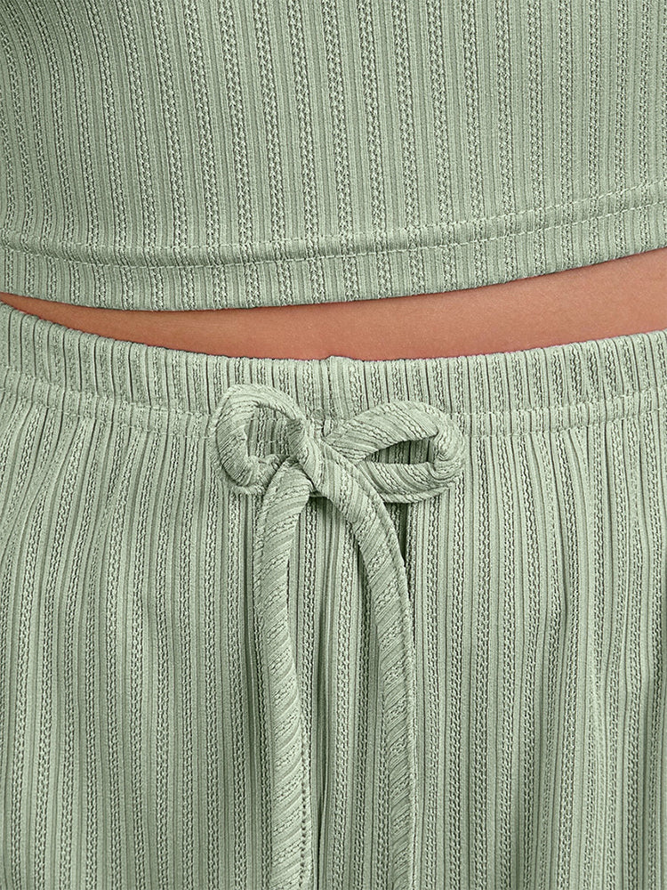 Comfort Lace Strap Tank Top and Long Pants Loungewear Set