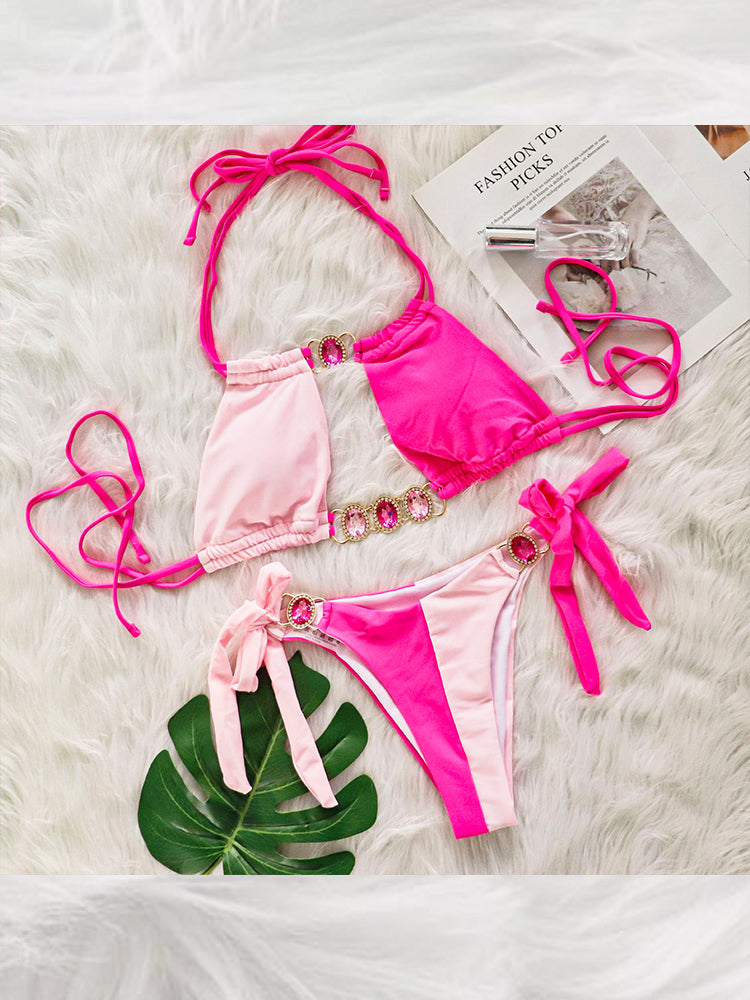 Women's Sexy Crisscross Patchwork Bikini Set