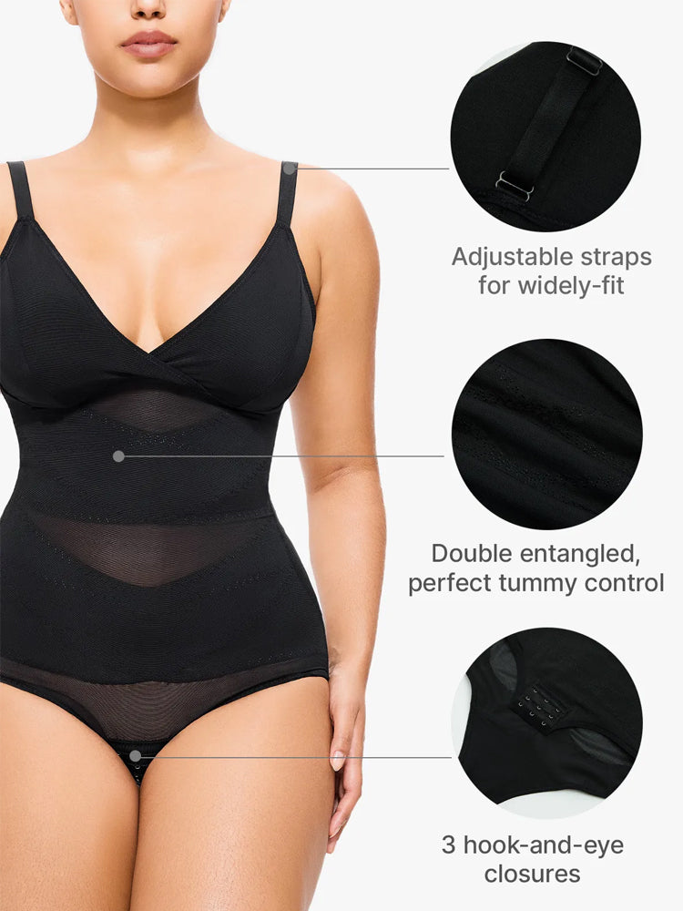 Sheer Mesh V-Neck Bodysuit for Women