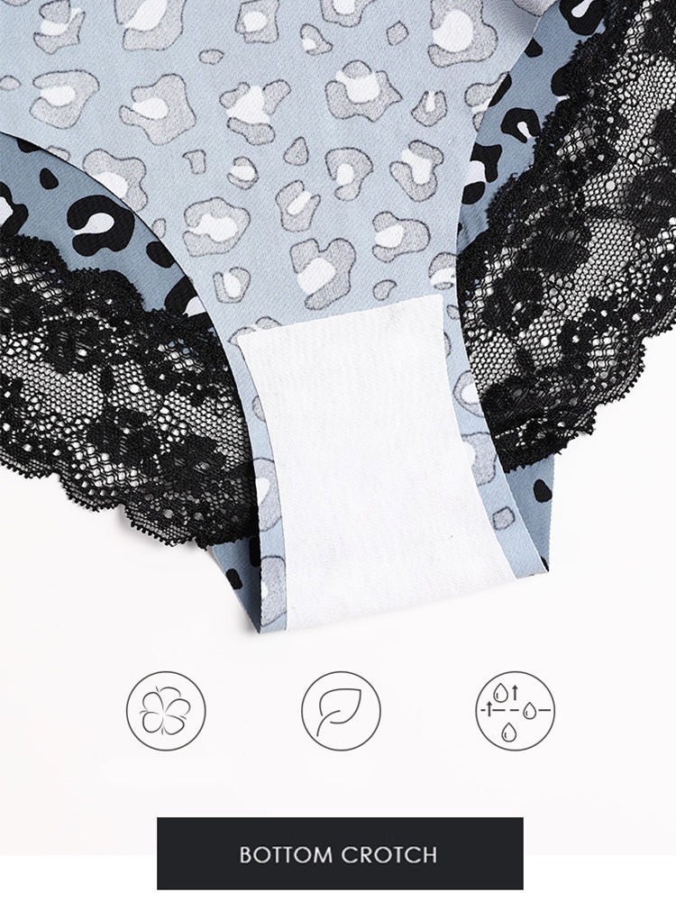 Sexy Leopard Print Lace Trim Ice Silk Briefs