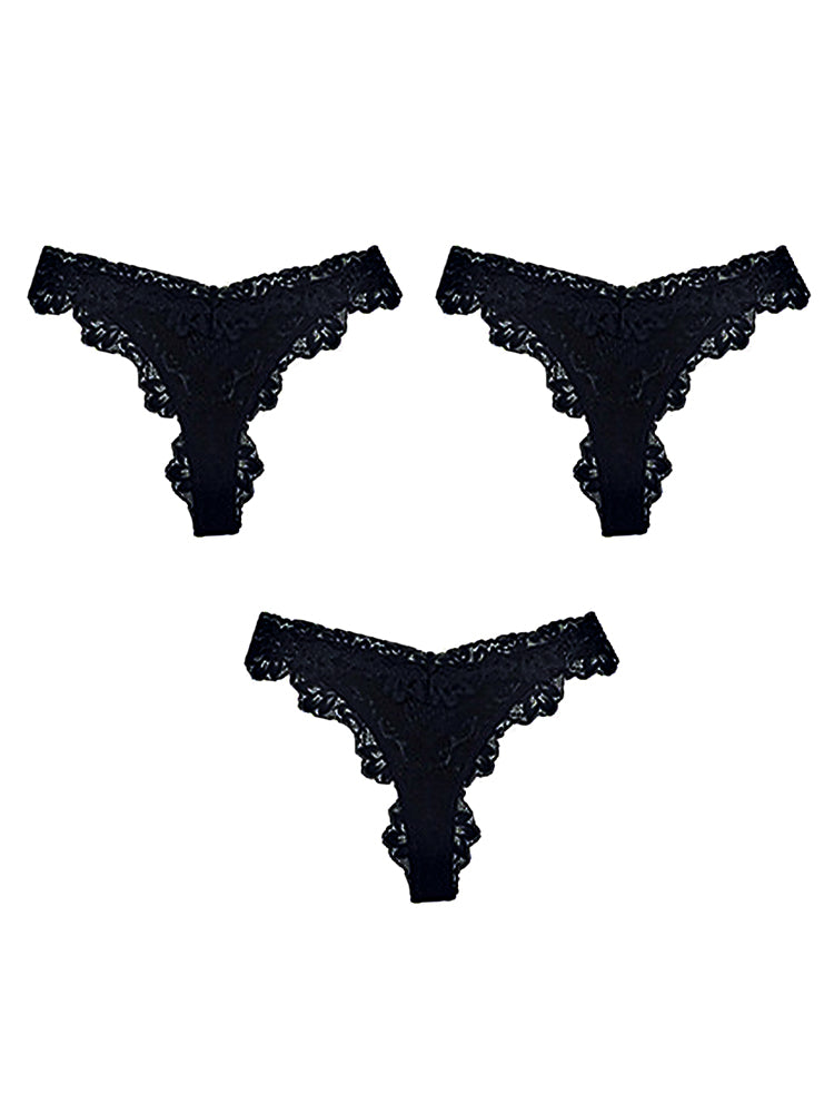 Elegant Sexy Low-Rise Lace Trim Thong