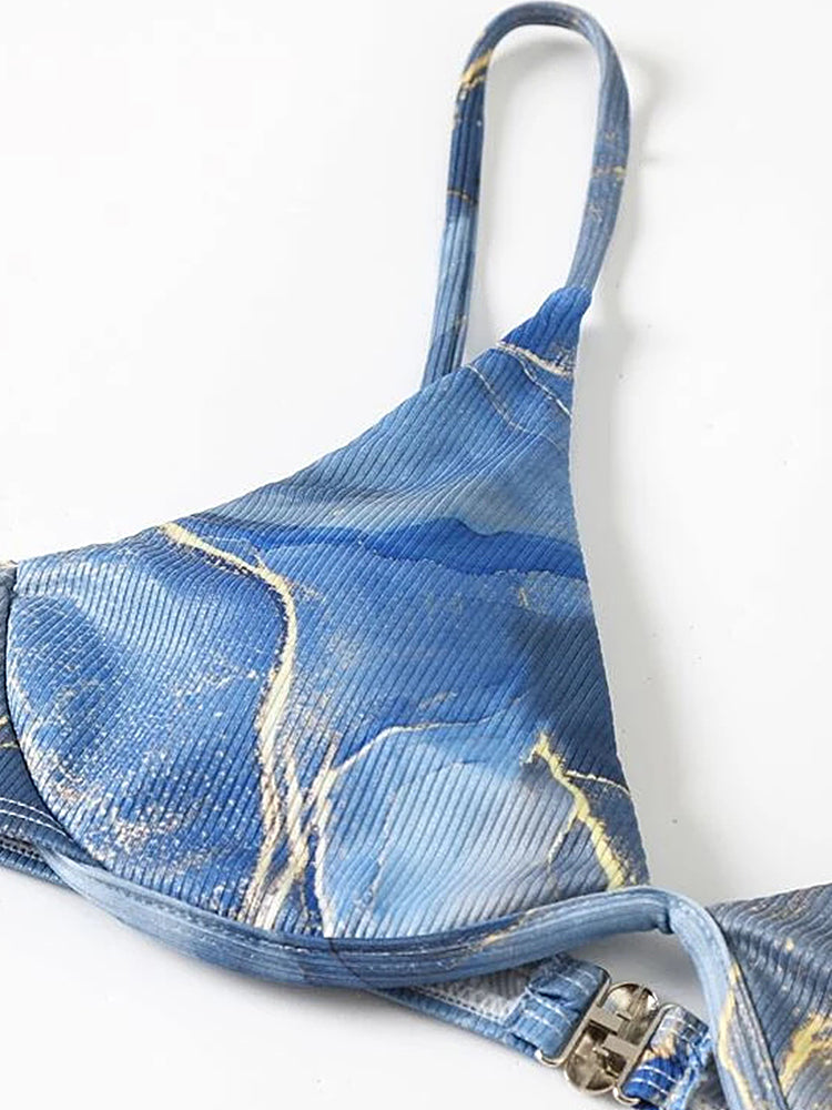 Women's Sexy 3-Piece Ribbed Underwire Bikini Set