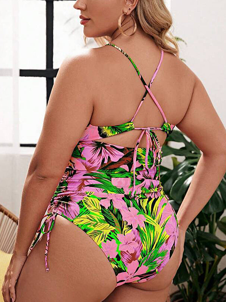 Women's Plus Size Sexy Floral Print One-Piece Swimsuit