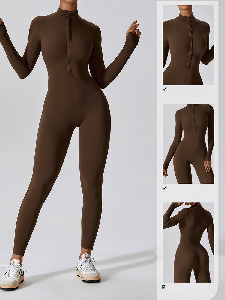 Full-Length Long Sleeve Zip-Up Sport Bodysuit for Women