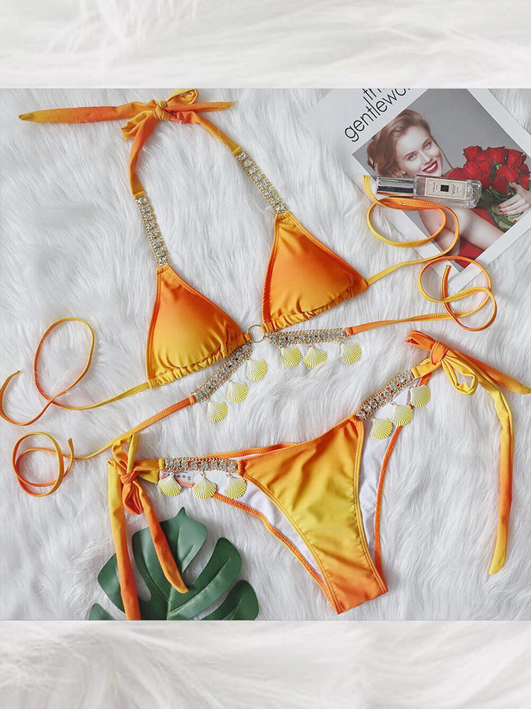 Women's Sexy Crisscross Bikini Set with Ombre Print