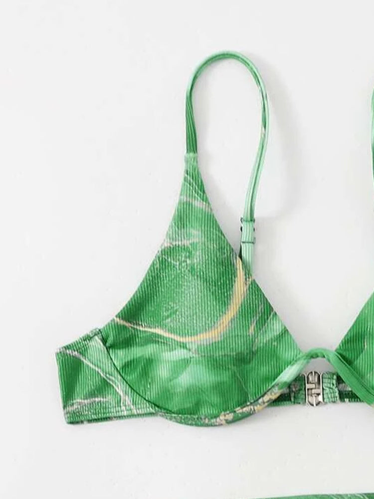 Women's Sexy 3-Piece Ribbed Underwire Bikini Set